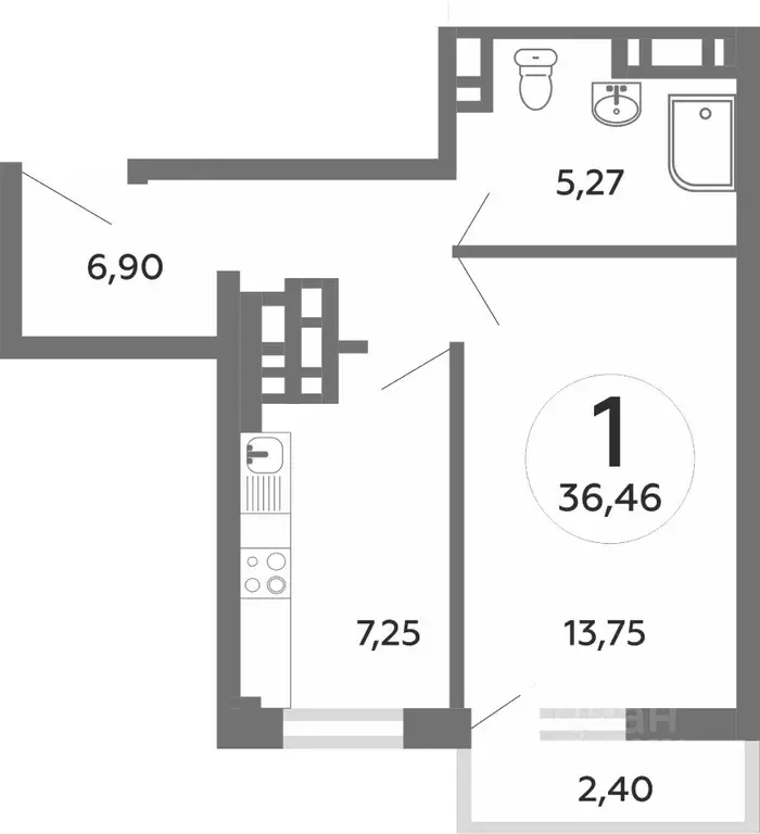 1-к кв. Ростовская область, Ростов-на-Дону ул. Мечникова, 37 (38.0 м) - Фото 1