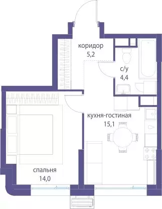 1-комнатная квартира: Москва, ЮВАО, район Лефортово, ЖК Символ (38.7 ... - Фото 1