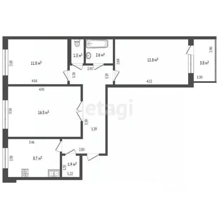 3-к кв. Башкортостан, Стерлитамак ул. Чапаева, 87 (66.3 м) - Фото 2