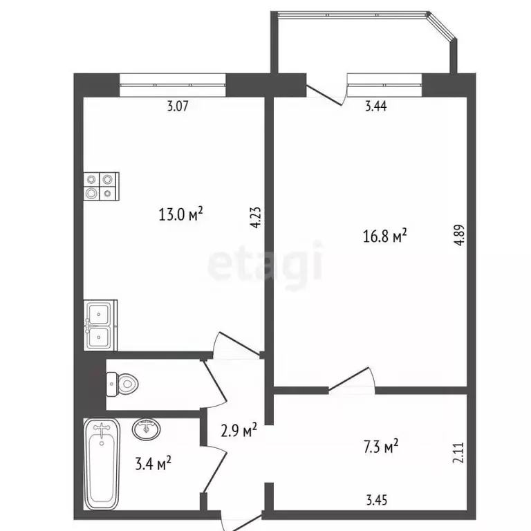 1-к кв. Тюменская область, Тюмень Широтная ул., 118к2 (44.9 м) - Фото 2