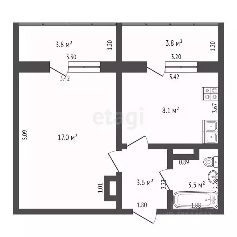 1-к кв. Оренбургская область, Оренбург Центральная ул., 13/1 (41.0 м) - Фото 1