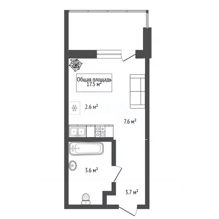 Студия Новосибирская область, Новосибирск ул. Объединения, 28 (17.5 м) - Фото 2