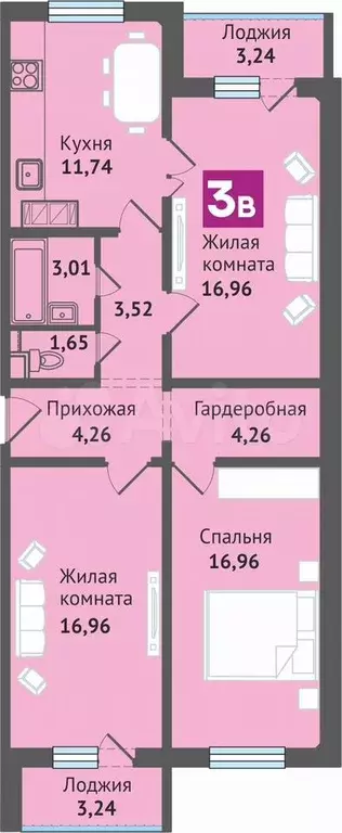 3-к. квартира, 85,6 м, 5/9 эт. - Фото 1