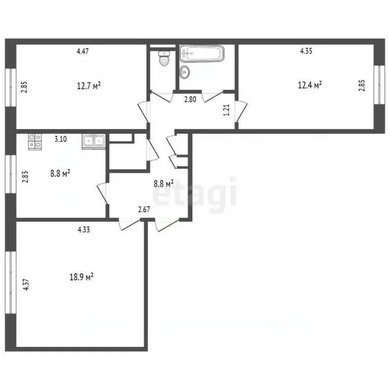 3-к кв. Пермский край, Пермь Братская ул., 2/2 (66.8 м) - Фото 1