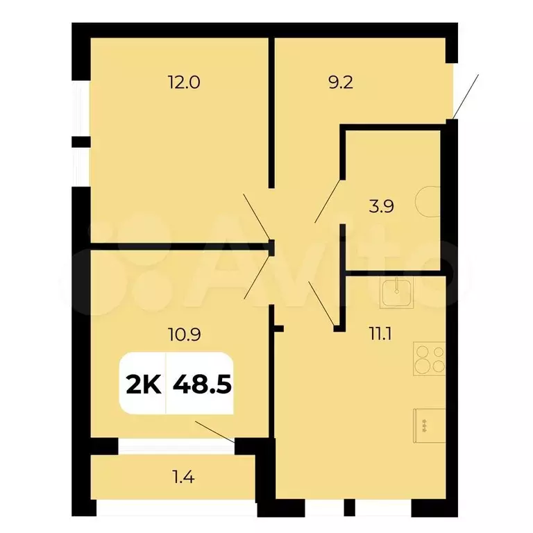 2-к. квартира, 48,5 м, 12/19 эт. - Фото 0