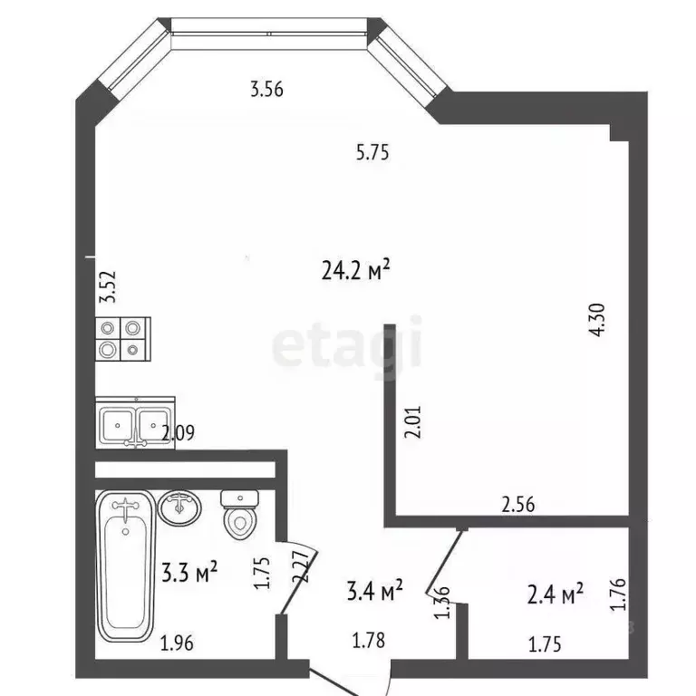 Студия Крым, Сакский район, с. Штормовое ул. 60 лет Октября (33.3 м) - Фото 1