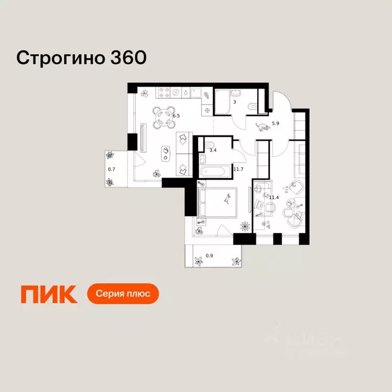 2-к кв. Москва Строгино 360 жилой комплекс, 1.1.1 (53.5 м) - Фото 1