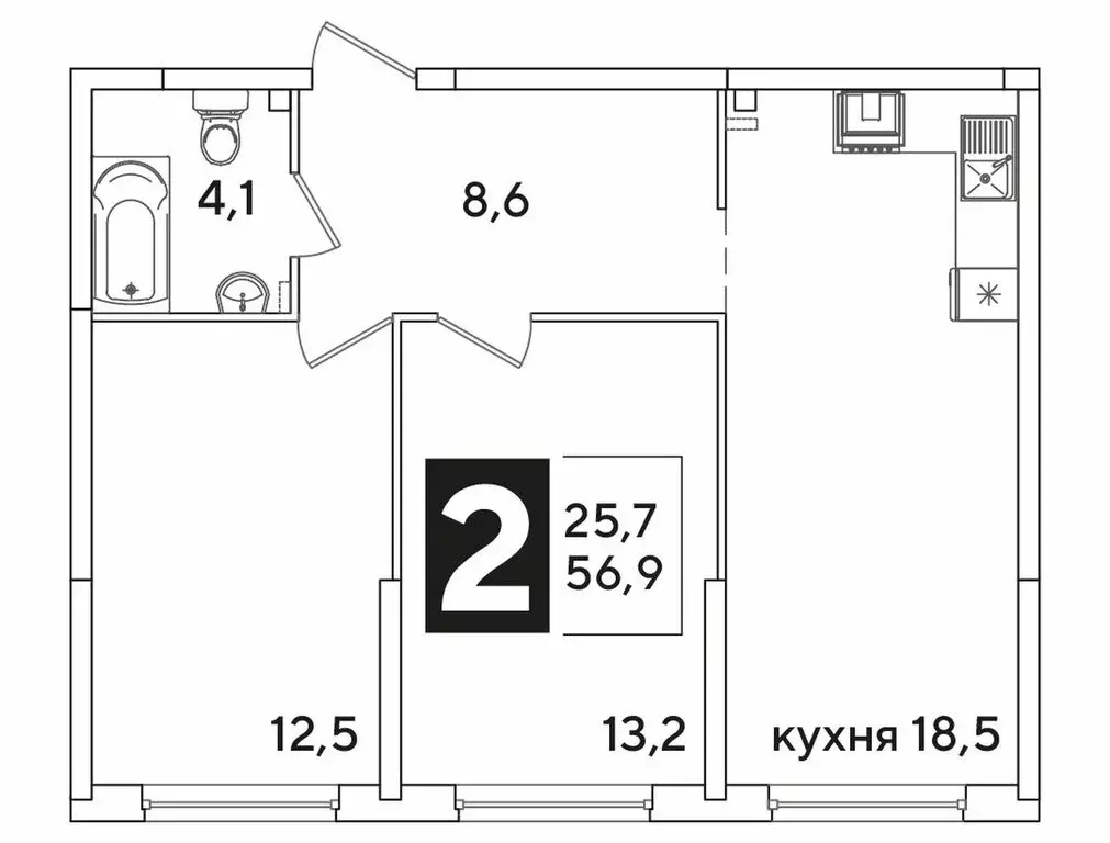 2-комнатная квартира: Краснодар, улица Ивана Беличенко, 90 (56.9 м) - Фото 1
