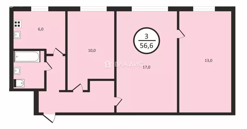 3-комнатная квартира: Владимир, улица Лакина, 1 (56.6 м) - Фото 0