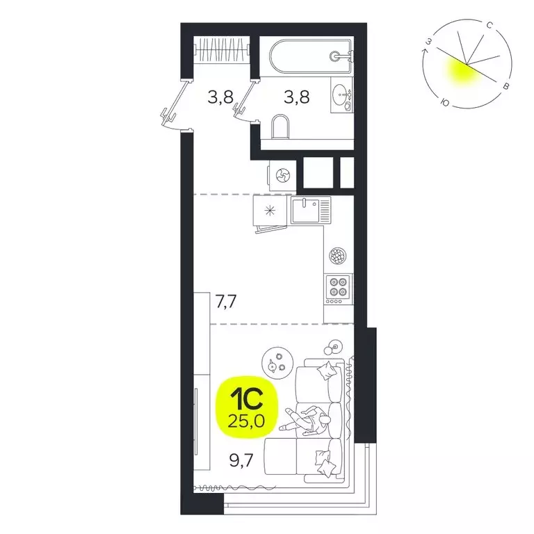 Квартира-студия: Екатеринбург, улица Титова, 19Б (25 м) - Фото 0