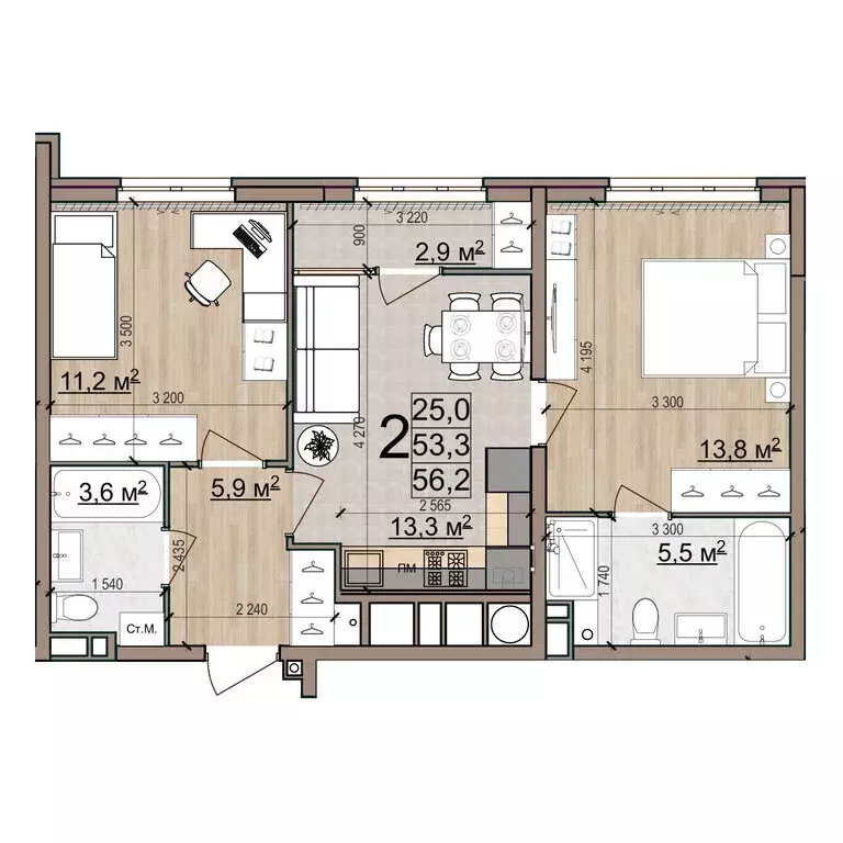 2-комнатная квартира: Рязань, район Кальное, жилой комплекс Еврокласс ... - Фото 1