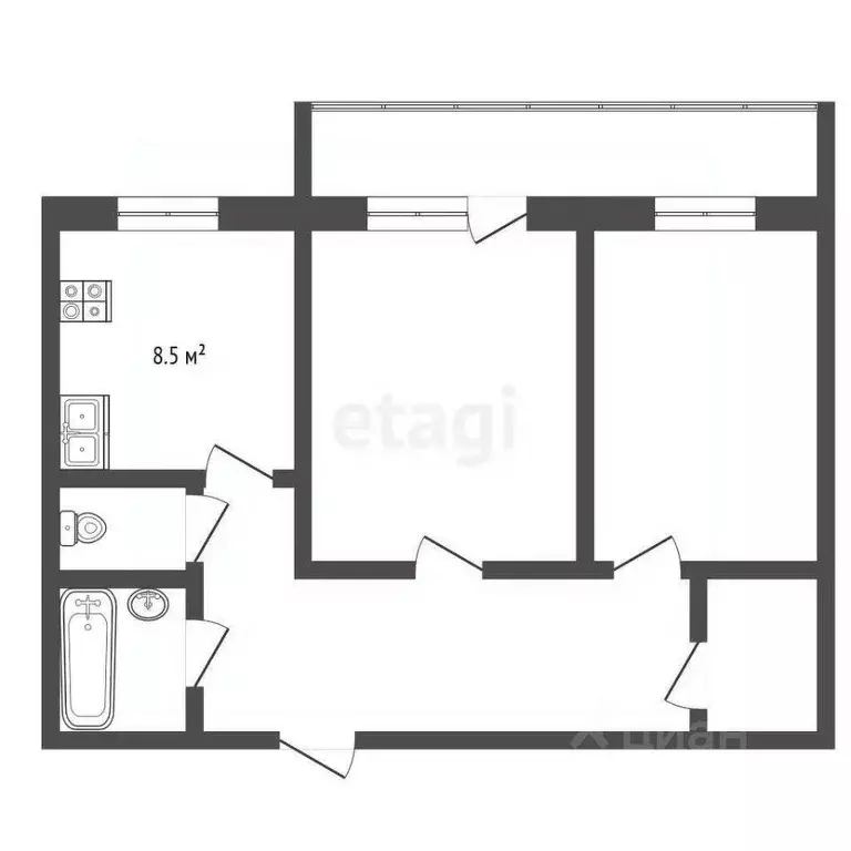 2-к кв. Татарстан, Набережные Челны Автозаводский просп., 49/104 (51.6 ... - Фото 2