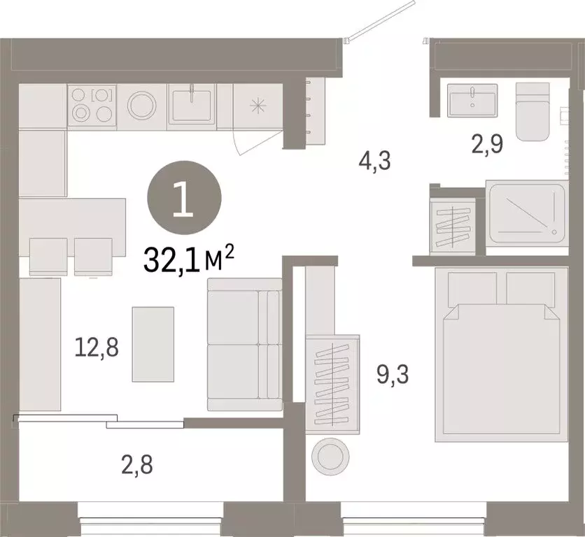 1-комнатная квартира: Тюмень, микрорайон ДОК, ЖК Октябрьский на Туре ... - Фото 2