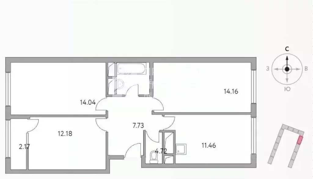 3-к кв. Московская область, Балашиха ул. Яганова, 8 (66.5 м) - Фото 2