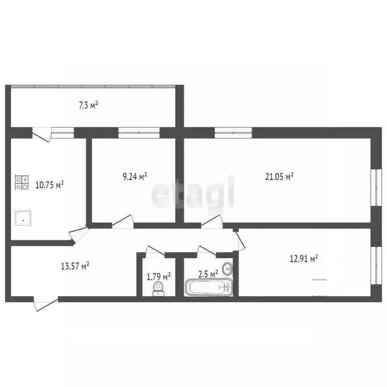 3-к кв. Коми, Сыктывкар ул. Катаева, 16 (70.2 м) - Фото 1