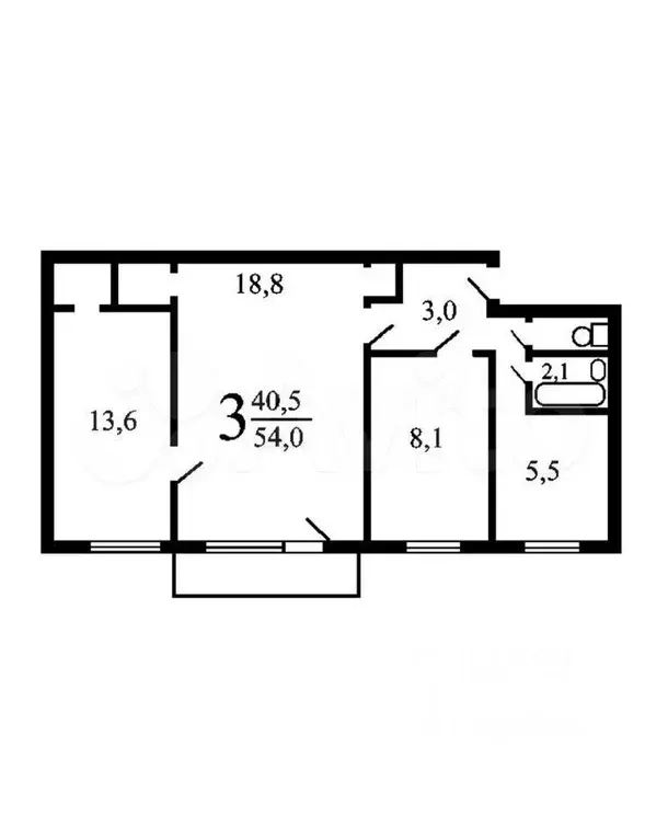 3-к. квартира, 55 м, 3/5 эт. - Фото 0