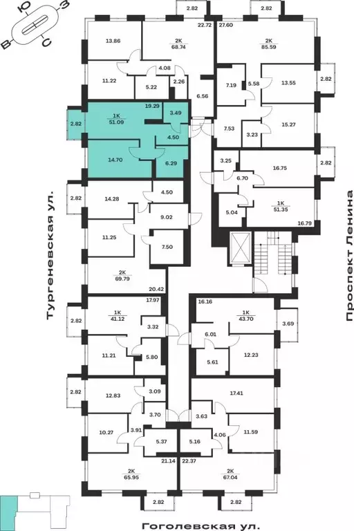 1-к кв. Тульская область, Тула Гоголевская ул., 43 (51.09 м) - Фото 1