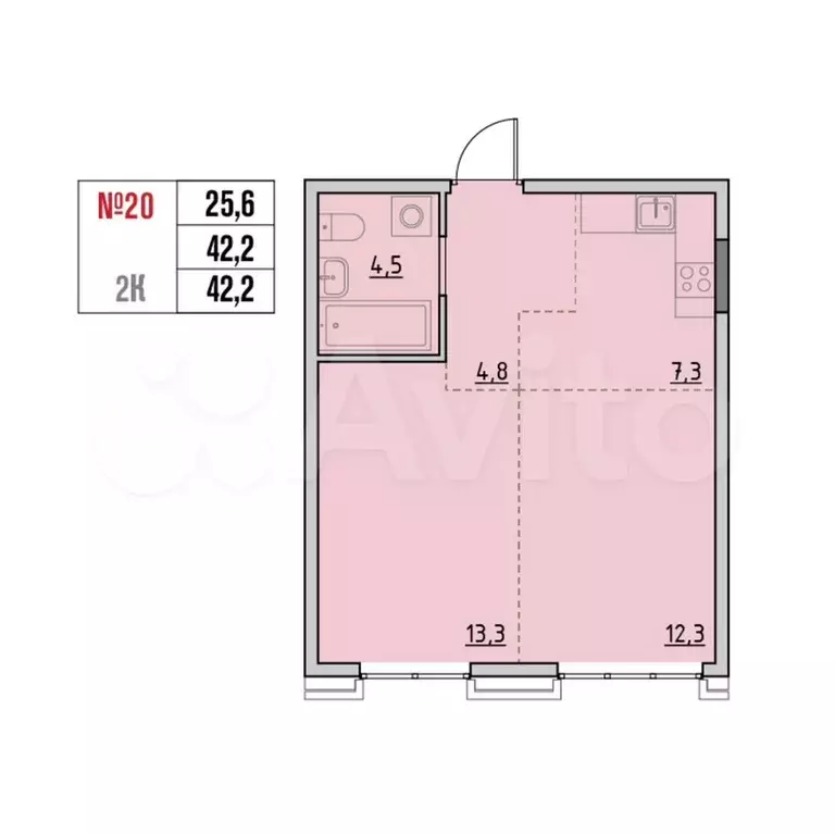 2-к. квартира, 42,2 м, 4/9 эт. - Фото 0