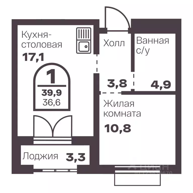 1-к кв. Челябинская область, Челябинск просп. Ленина, 19В (36.6 м) - Фото 0