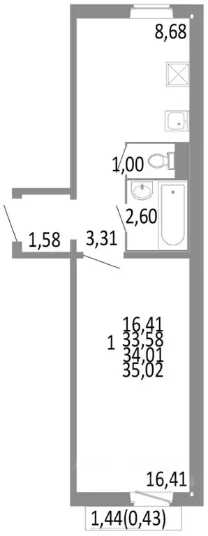 1-к кв. Челябинская область, Челябинск ул. Блюхера, 125Б (34.01 м) - Фото 0