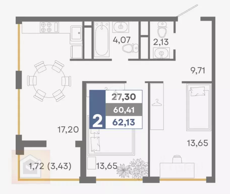 2-к кв. Крым, Симферополь ул. Никанорова, 48Б (62.13 м) - Фото 1