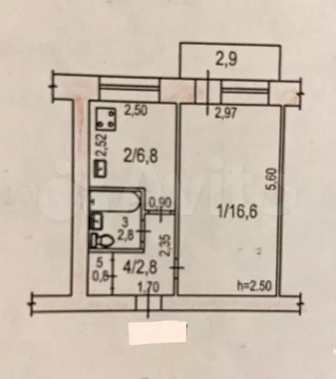 1-к. квартира, 29,8 м, 3/5 эт. - Фото 0