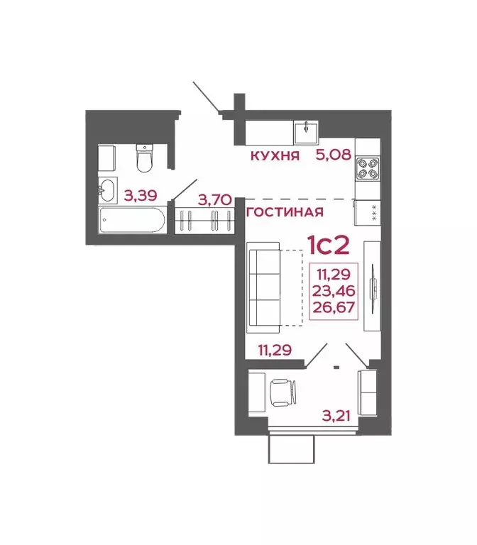 1-комнатная квартира: Пенза, ЖК Микрорайон Новобережье (26.67 м) - Фото 1