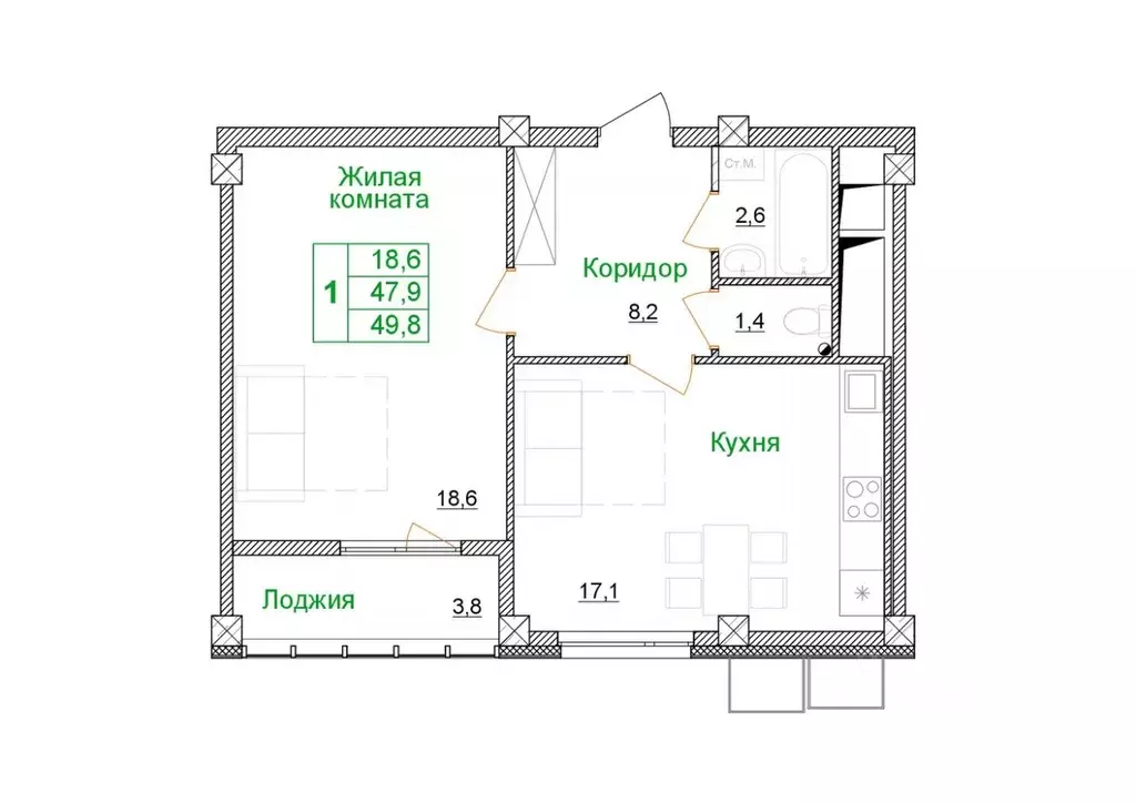 1-к кв. Белгородская область, Старый Оскол Космос мкр, 11А (53.5 м) - Фото 0