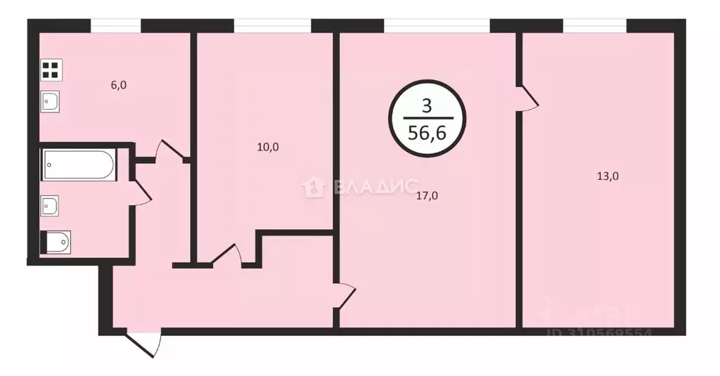 3-к кв. Владимирская область, Владимир ул. Лакина, 1 (56.6 м) - Фото 0