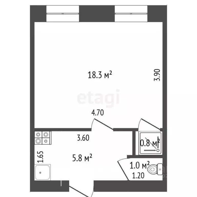 1-к кв. Татарстан, Менделеевск ул. Пушкина, 5 (25.9 м) - Фото 2