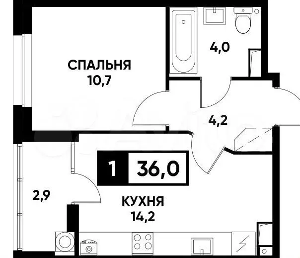 1-к. квартира, 36 м, 9/16 эт. - Фото 0