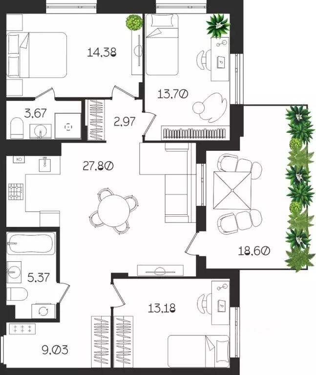 3-к кв. Тульская область, Тула ул. Богородицкая, 8В (96.35 м) - Фото 1
