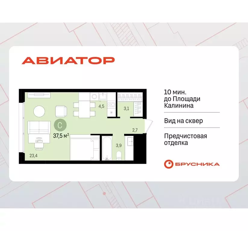 Студия Новосибирская область, Новосибирск ул. Аэропорт, 88 (37.5 м) - Фото 0