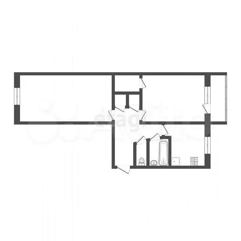 2-к. квартира, 46,6 м, 2/5 эт. - Фото 0