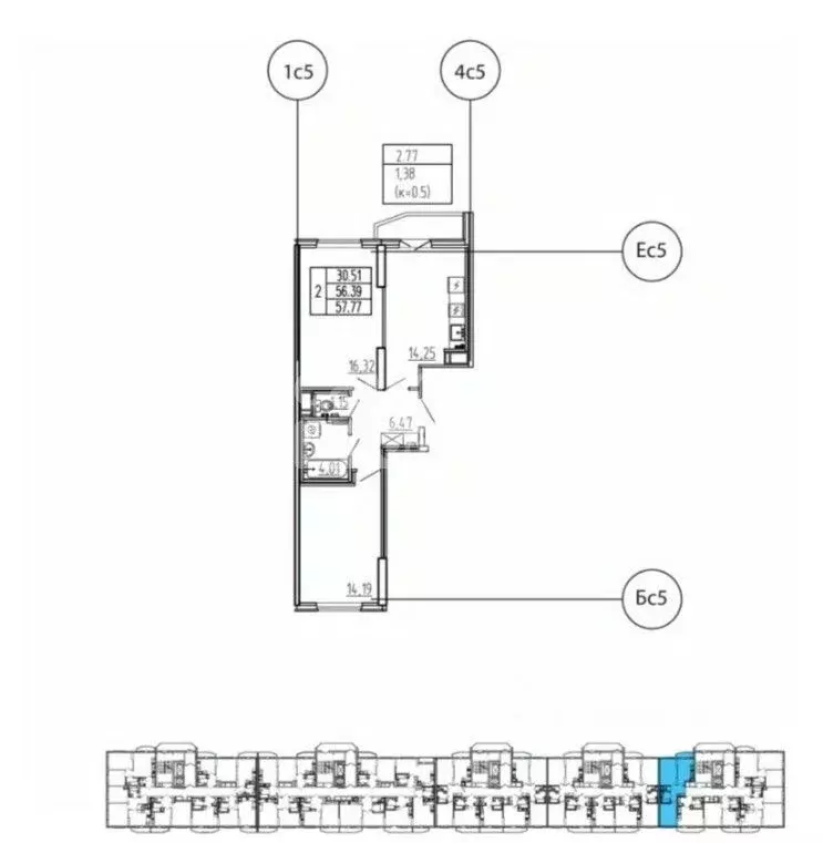 2-к кв. Санкт-Петербург Комендантский просп., 59к1 (56.4 м) - Фото 2