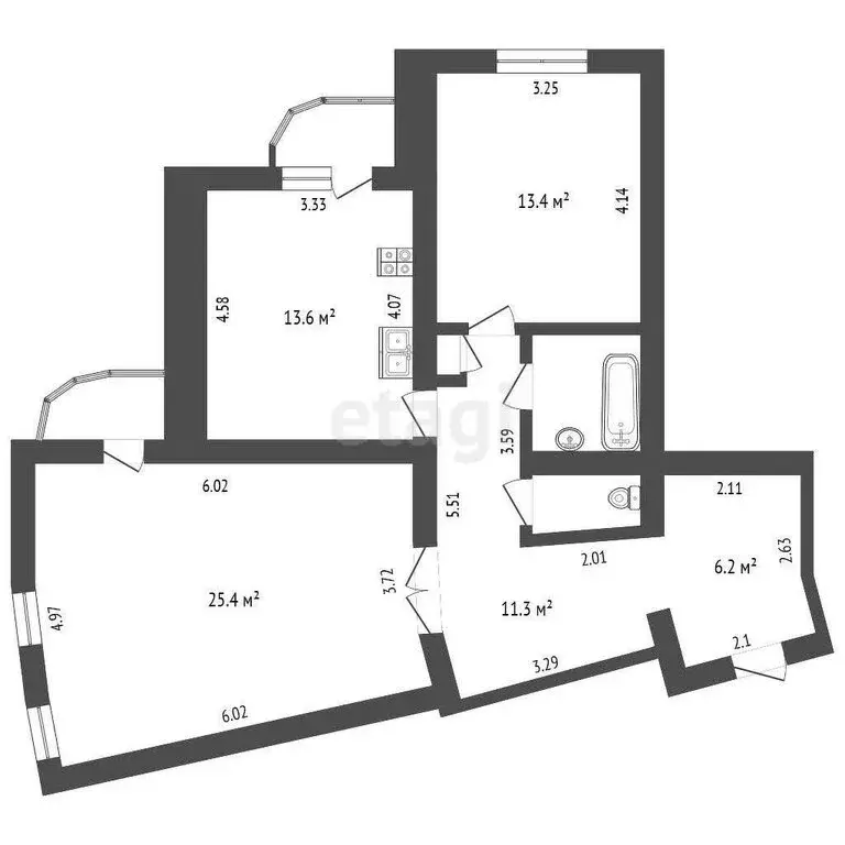 2-комнатная квартира: Пермь, улица Максима Горького, 60 (74.8 м) - Фото 1