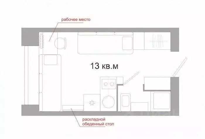 Студия Алтайский край, Барнаул ул. Эмилии Алексеевой, 55 (13.0 м) - Фото 1