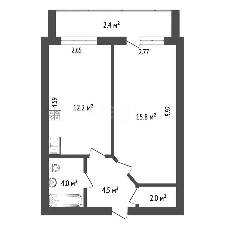 1-комнатная квартира: посёлок Ростовка, улица Михаила Врубеля, 2 (38.5 ... - Фото 1