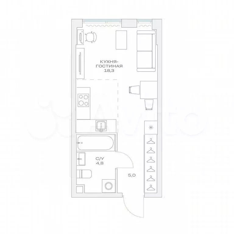 Квартира-студия, 28,1 м, 2/23 эт. - Фото 0