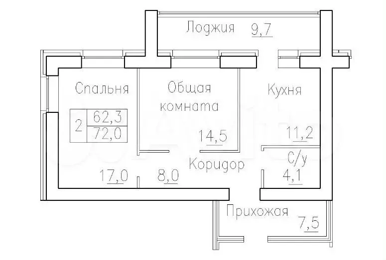 2-к. квартира, 72 м, 4/10 эт. - Фото 0