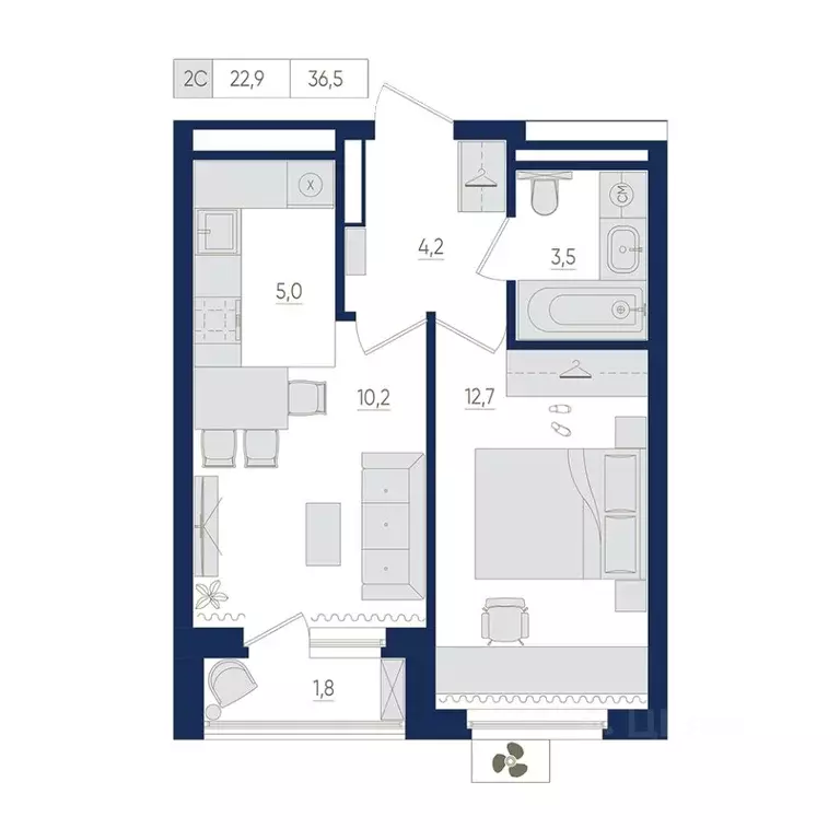 2-к кв. Башкортостан, Уфа ул. Евгения Столярова, 13 (36.5 м) - Фото 1