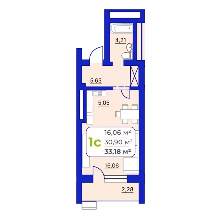 1-к кв. Башкортостан, Уфа Йондоз мкр,  (33.18 м) - Фото 1