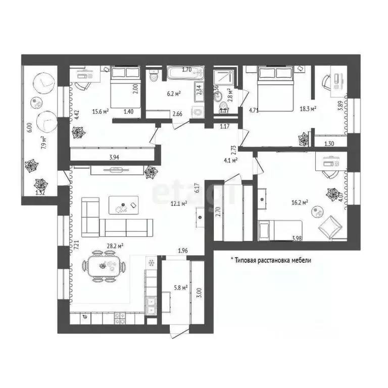 3-к кв. Тюменская область, Тюмень ул. Тимофея Кармацкого, 9к1 (115.4 ... - Фото 0