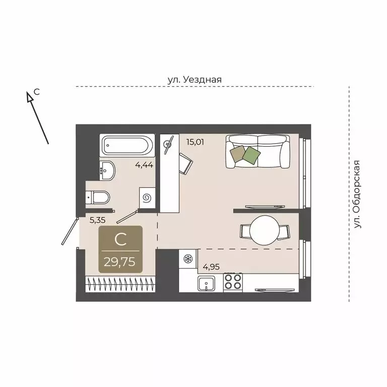 Квартира-студия: Тюмень, ЖК Мидгард на Уездной (29.75 м) - Фото 0