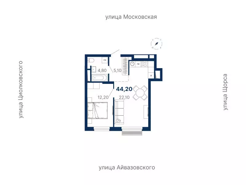 1-комнатная квартира: Екатеринбург, Московская улица, 251 (44.2 м) - Фото 0