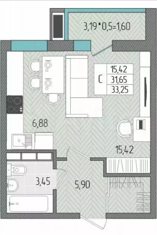 Студия Краснодарский край, Темрюк Дальняя ул., 30 (33.0 м) - Фото 1
