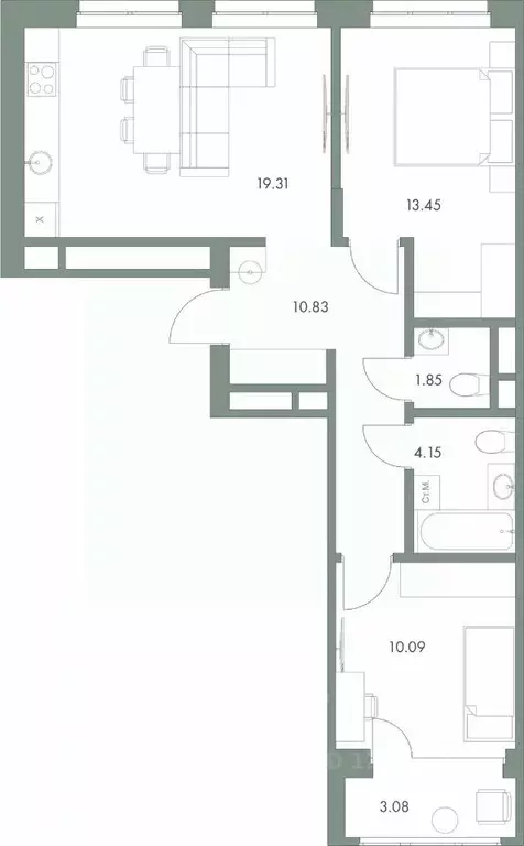 2-к кв. Ханты-Мансийский АО, Сургут ул. Крылова (62.76 м) - Фото 0