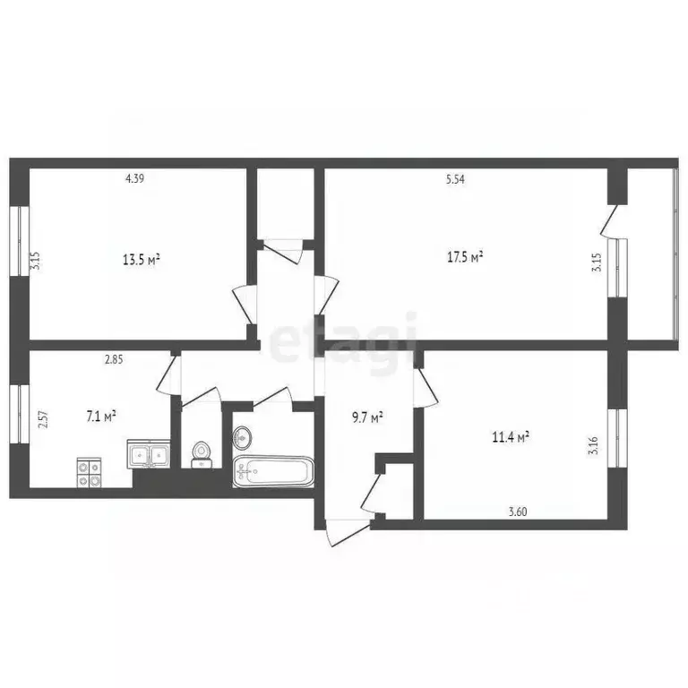 3-к кв. Ямало-Ненецкий АО, Ноябрьск ул. Владимира Высоцкого, 9 (65.0 ... - Фото 2