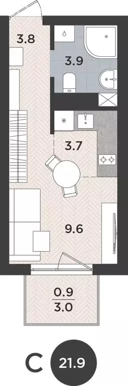 Квартира-студия: Калининград, Тихорецкая улица, 16Ак3 (21.9 м) - Фото 0