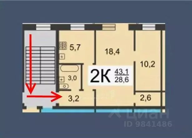 2-к кв. Татарстан, Казань ул. Красной Позиции, 5 (43.0 м) - Фото 2
